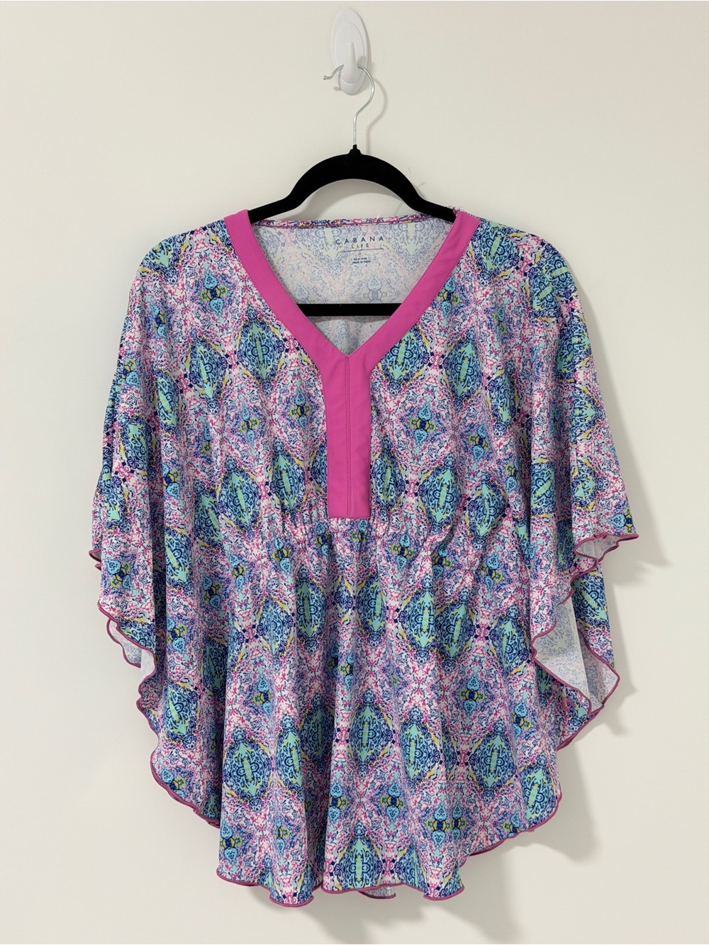 Cabana Life Pink Trim Multicolor Mosaic V-Neck Tunic